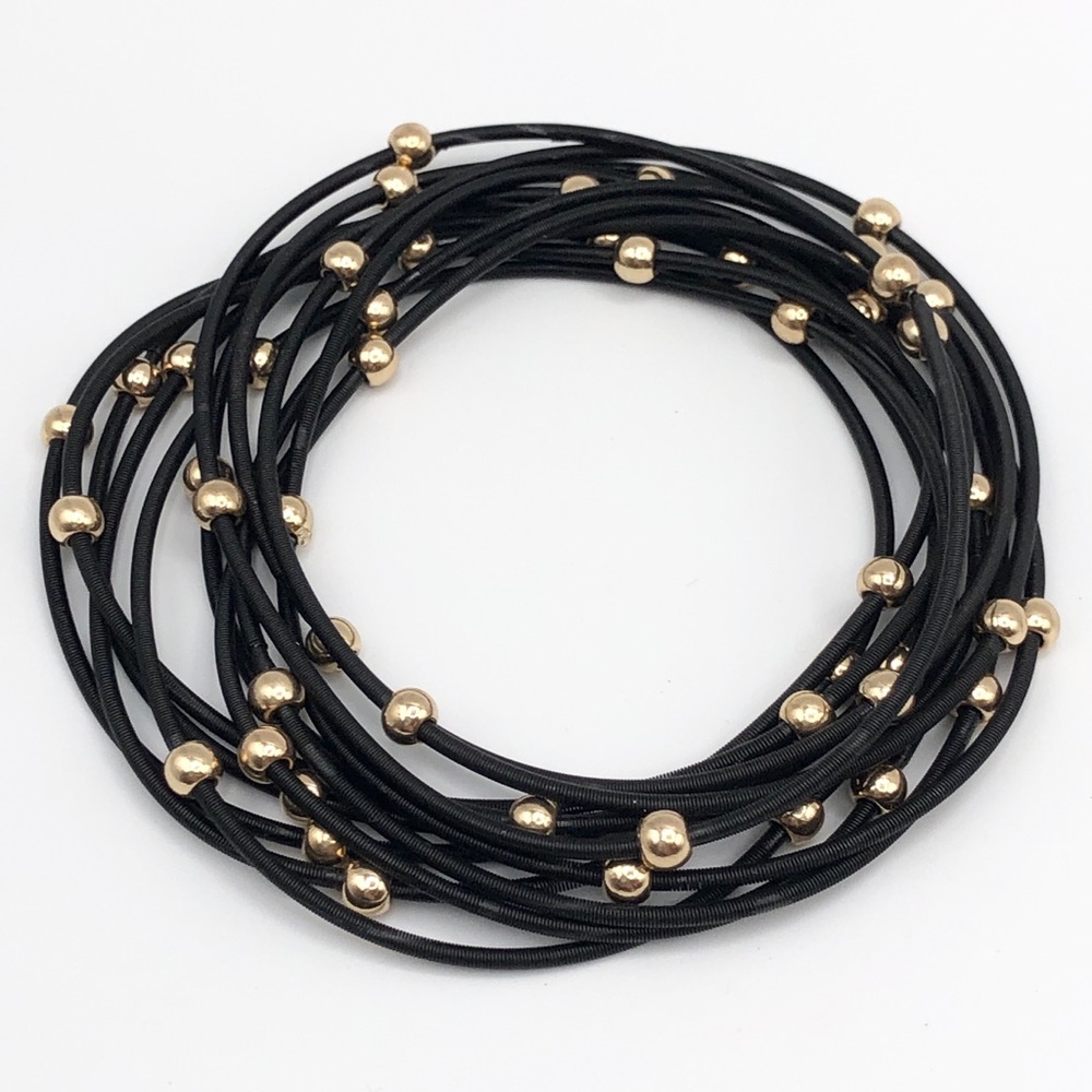 NEW PIANO WIRE BRACELET SET BLACK GOLD
